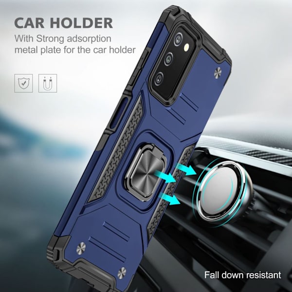 Xhy Samsung Galaxy A03S Case med magnetisk ringhållare Kickstand Militärklass helkropp Dubbellagers fallskydd Robust Hållbar lossnar blue
