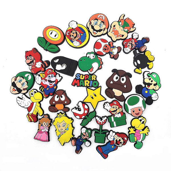 27st Super Mario Bros Tema Crocs Skodekorationer Berlocker Gör-det-själv Träskor Sandaler Pins Skor Tillbehör Set Presenter