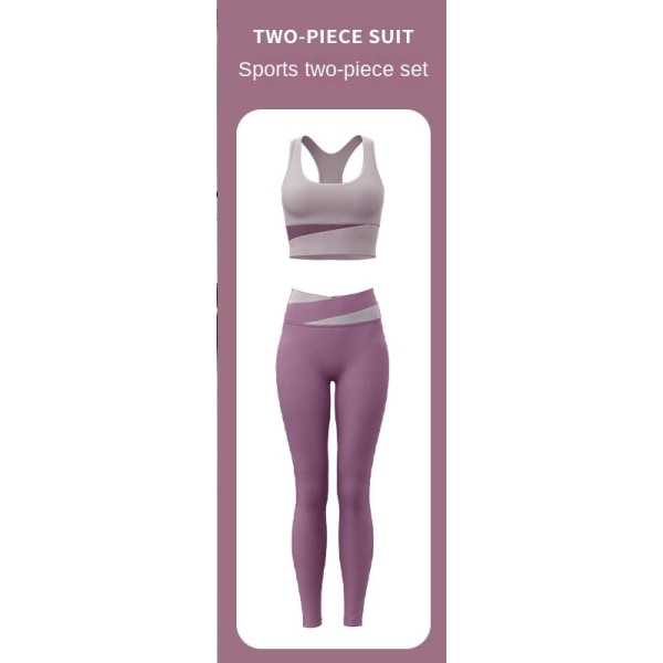 Yoga kostym med höftlyft och smal kontrast set F5 Cream Purple Bra+Berry Purple Pants S