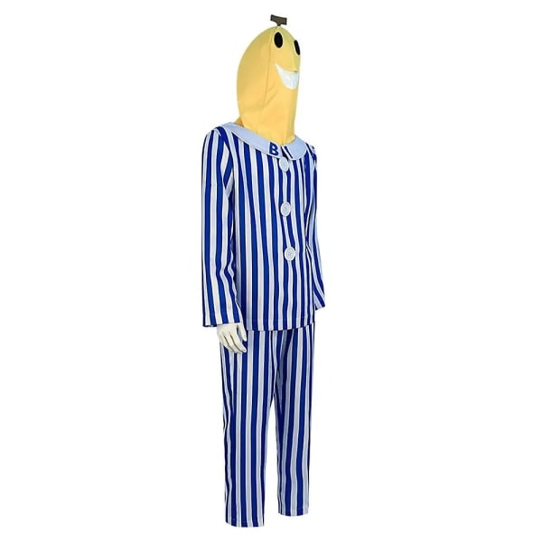 Vuxna Bananer i Pyjamas Kostym Blå Vit Rand Skjorta Byxor Med Bananhuvud Män Kvinnor Klänning Festkostym Halloween Bästa val Blue white L