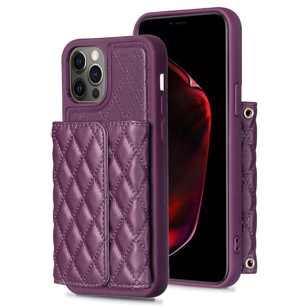 Bf23-stil för Iphone 12/12 Pro -kortplatser Cover Pu-läderbelagd Tpu Kickstand- case Dark Purple