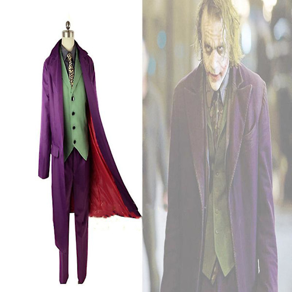Heath Ledger Cosplay kostym Halloween herrfilm The Dark Knight Joker Costume Lila jacka Kompletta set clown trenchcoat full set M&man