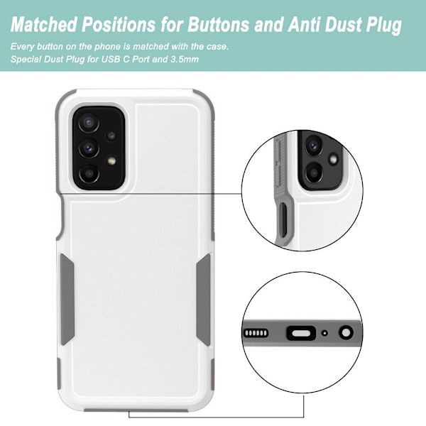 Xhy Samsung Galaxy A23 5G Case med skärmskydd Militärklass Dubbellager Drop Resistant Hållbar för Galaxy A23 5G telefon - Vit Grå whitegrey