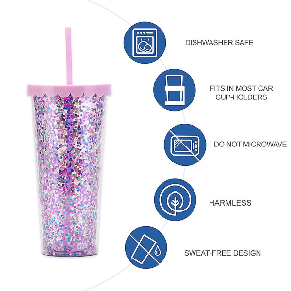 700 ml dubbellagers plastmugg, enkel genomskinlig glitterhalmkopp med paljetter, vattenkopp med stor kapacitet style2