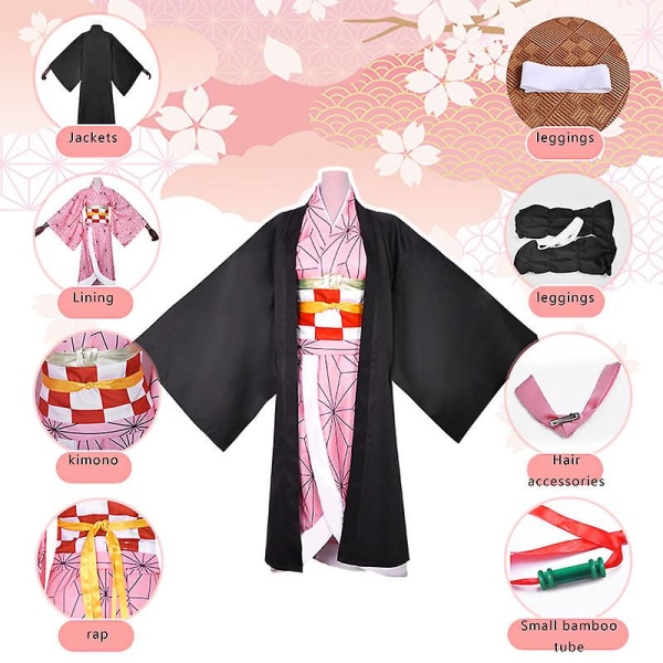 Anime Expo Tecknad karaktär Cosplay Kostym Demon Slayer Kochou Shinobu Kimetsu No Yaiba Tanjirou Nezuko Cosplay Kimono Wig V XL Kamado Nezuko 1