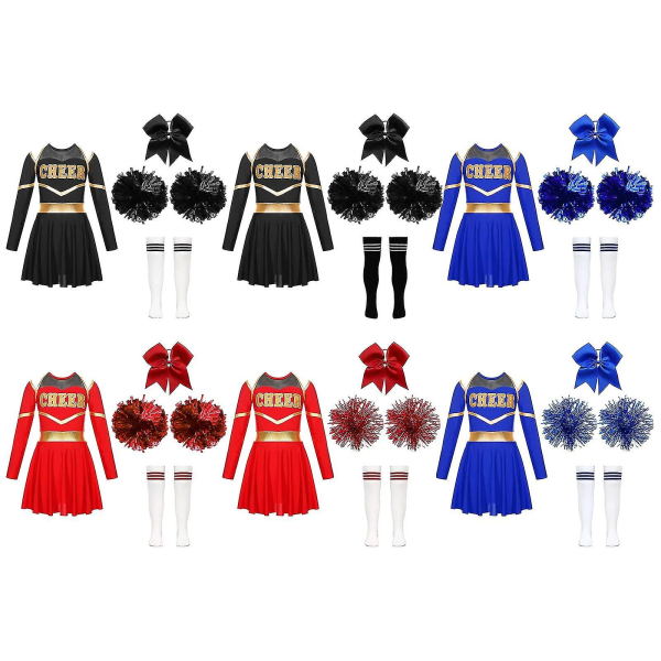 Barn Cosplay Cheer Team Danskläder Barn Flickor Cheerleading Uniform Klänning Med Blombollar Set Cheerleader Kostymer 14 A Red