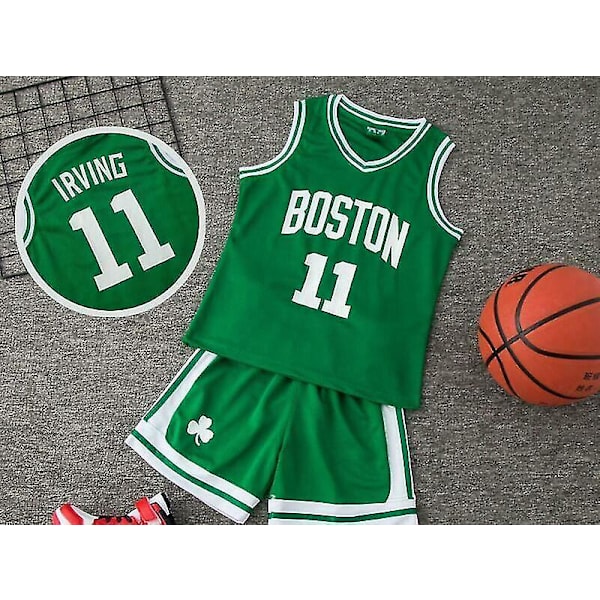 Kids Unisex Basket Training Suit Kits Väst Skjorta + Shorts Sets_s 11 Green Boston L(140CM-150CM)
