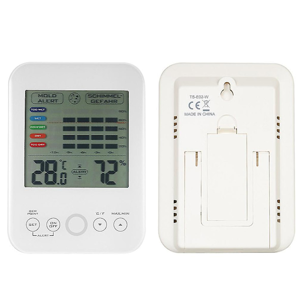 Form Digital hygrometertermometer med form och LCD-skärm Pekskärm inomhustermometer och hygrometer 5-nivåskala White none