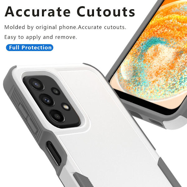 Xhy Samsung Galaxy A23 5G Case med skärmskydd Militärklass Dubbellager Drop Resistant Hållbar för Galaxy A23 5G telefon - Vit Grå whitegrey