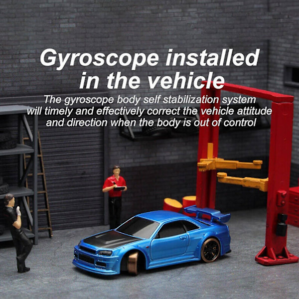 Turbo Racing 1:76 C64 Drift RC-bil med gyro, radio, full proportionell fjärrkontroll, leksaker, RTR-kit Blue none