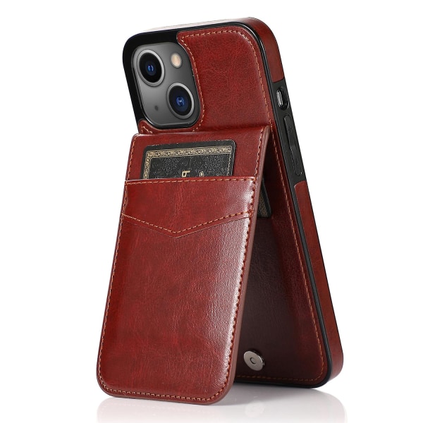 Telefon Kickstand Case För Iphone 14 Plus, Korthållare Pu Läder + Tpu Cover Brown