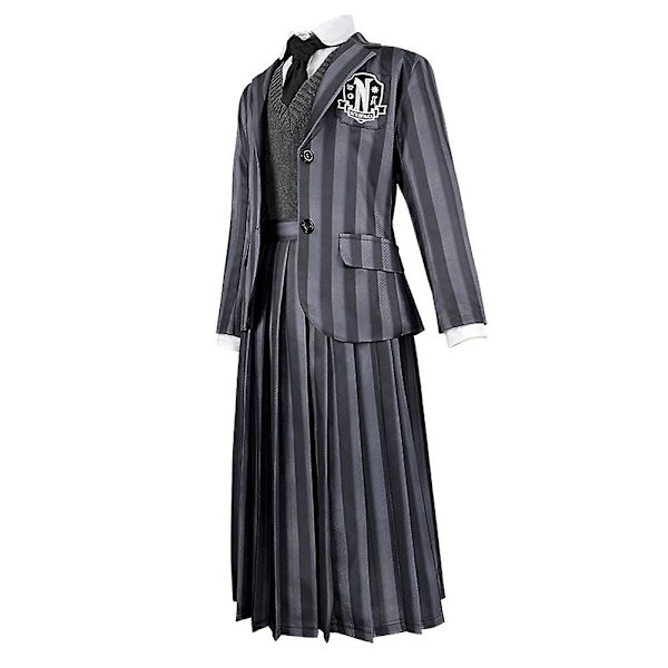 Kvinnor Cosplay Party Onsdag Addams Deluxe set Nevermore Academy School Uniform Outfit/peruker/docka Presenter One Size with Wig