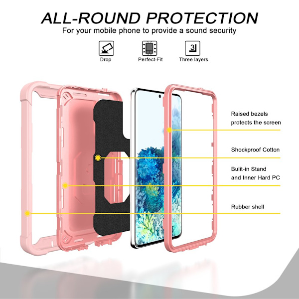 Case för Samsung A12 5G Case, Galaxy A12 Case, Allytech Slim Fit Rugged 3-lagers stötsäkert skydd Hybrid Kickstand Phone case Cover för rosegold