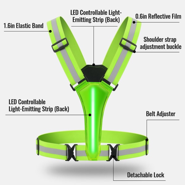 USB uppladdningsbar led reflexväst för löpning Cykling Gång motorcykel Black