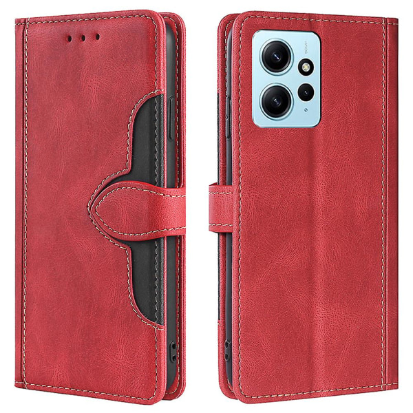 Skin-touch skal för Xiaomi Redmi Note 12 4g stråhatt cover Pu läderställ case Red