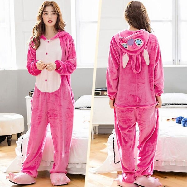 Stitch Vuxna Djur Onesies Vinter Kvinnor Pyjamas Jumpsuit Män Par Kostym Cosplay Flanell Tecknad nattkläder Pyjamas Hemkläder Pink Stitch L Height 166*175CM