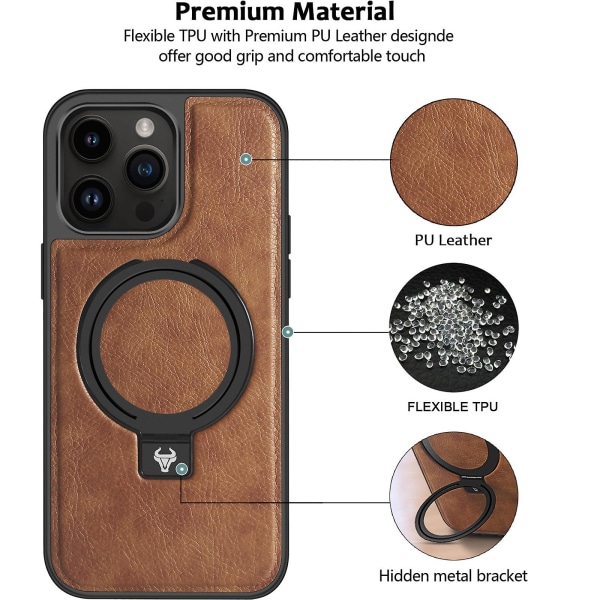 Magsafe- case kompatibelt med Iphone 15 Pro Max, Pu-läder stötsäkert cover med stöd Brown For iPhone 15 Pro Max
