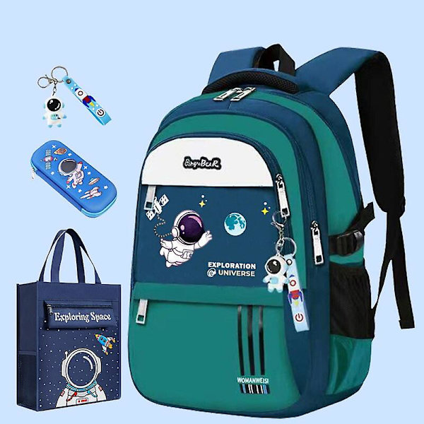 Vattentät barnryggsäck pojkar flickor grundskoleväska ortopedisk barnryggsäck med stor kapacitet mochila infantil Green set none