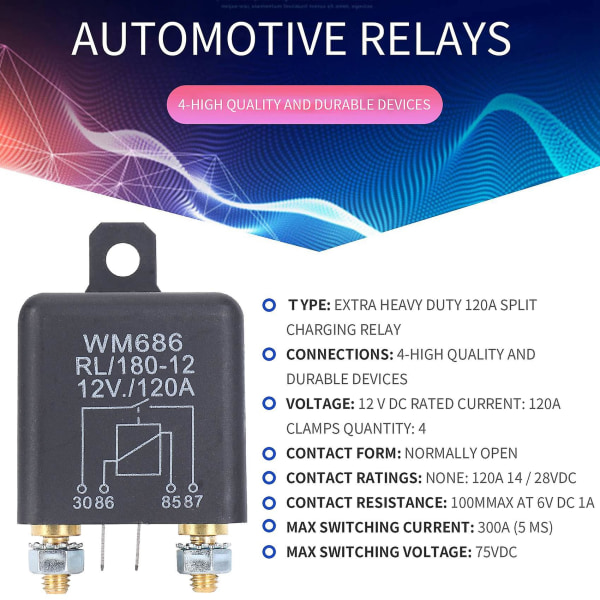 Dc 12v relä batteriisoleringsrelä 12v / 120a last för bil lastbilar bil (12v / 120a) black none