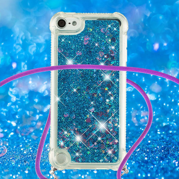 Long Lanyard Glitter Liquid Quicksand Tpu Cover för Ipod Touch (2019)/ipod Touch 6/5 - Mörklila hjärtan Blue Hearts
