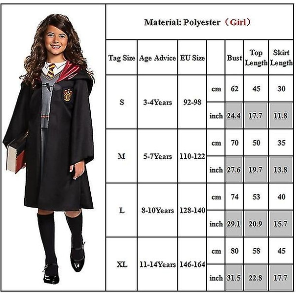 3-14 år Barn Tonåringar Pojkar Flickor Harry Potter Hermione Granger Gryffindor Cosplay Uniform Dräkter Outfit Set Presenter Girl 8-10 Years