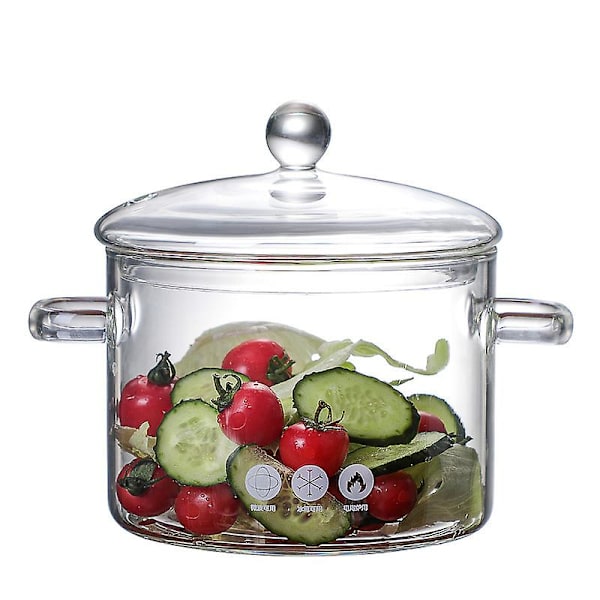 Glasgrytor med cover, 1,7 liters spishäll i glas Värmebeständig spishäll gryta och kastrull med lock, det bästa handgjorda set i glas Cookt null none