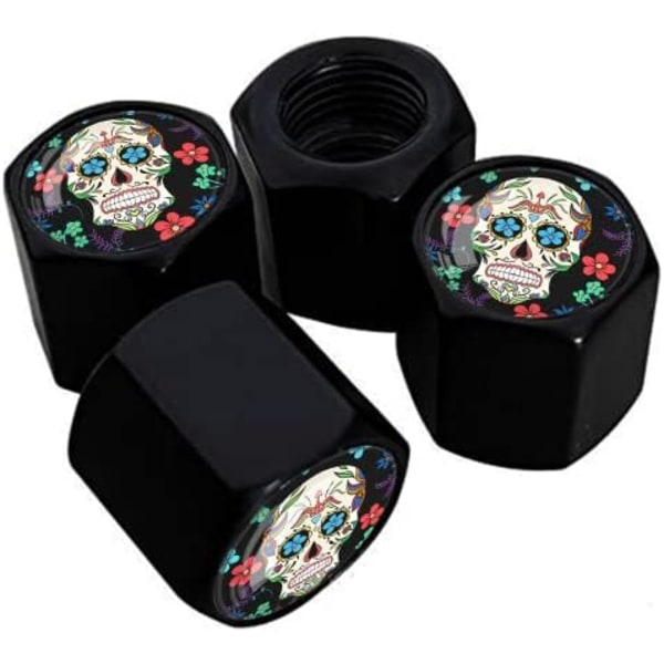 Metallkåpor för bilhjulsdäck, ventilstammar, Daisy Pattern, aluminium, bildäck, luftventilkåpor, Universal för bilar, SUV, lastbilar, cyklar, motorc Universal Sugarskull