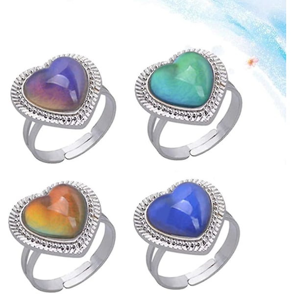 4st Mood Rings För Ring Flickor Barn Pojkar Bulk Kvinnor- Hjärtform Justerbar Kreativ Mode Mood Ringar Fingerringar Färgbyte Ringar