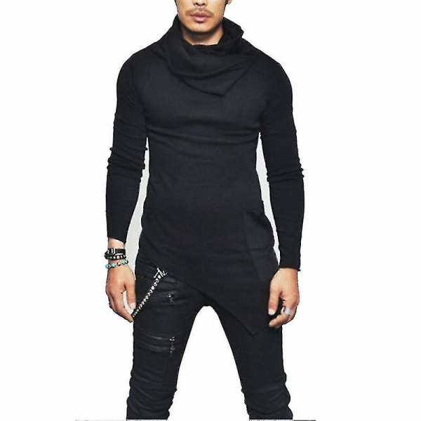 Asymmetrisk tröja med halsringning herr Stack Collar Fit Pullover Långärmad enfärgade toppar Black L