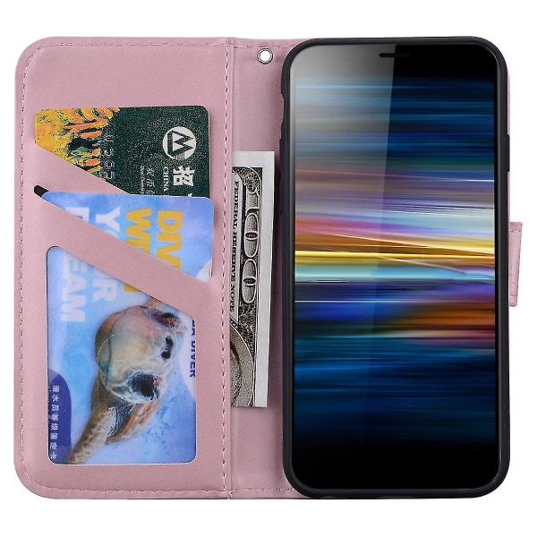 Bear Pattern Phone case för Sony Xperia L3 med korthållare, rem, Pu-lädermaterial, plånboksfunktion, hörnfallskydd Rose Gold