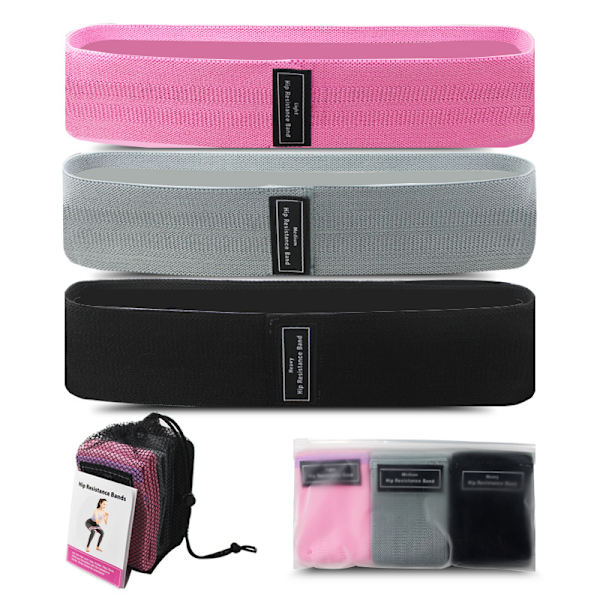 Fitness elastiskt bälte Set [rosa + grå + svart + mesh väska]
