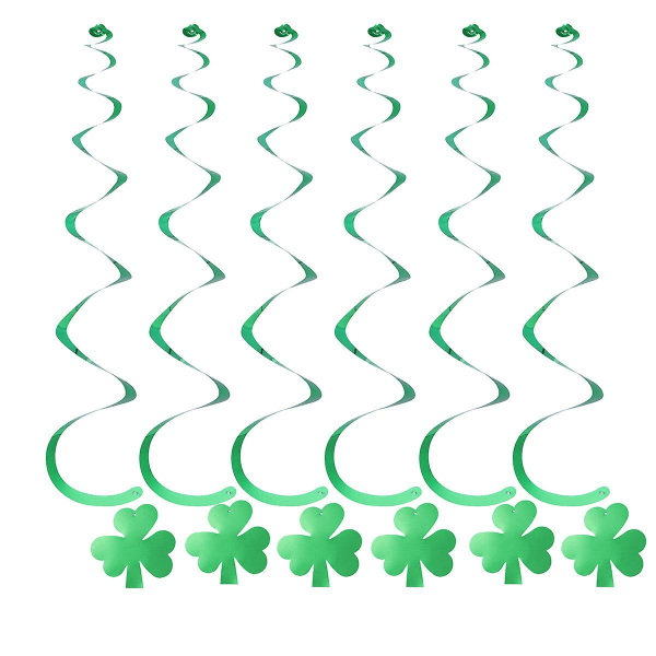 6st Grön Shamrock klöver folie virveldekorationer dinglande virvlar för St. Patrick's Day dekorationer St Paddy's dekoration Green none