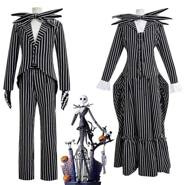 Jack Skellington Cosplay Kostym Pumpkin King Suit Halloween Fancy Dress Karneval Kostym För Vuxna Barn Female 120