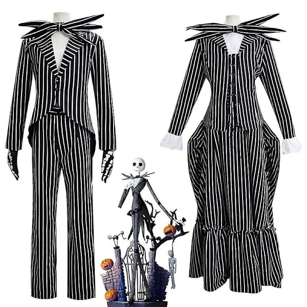 Jack Skellington Cosplay Kostym Pumpkin King Suit Halloween Fancy Dress Karneval Kostym För Vuxna Barn Female 150