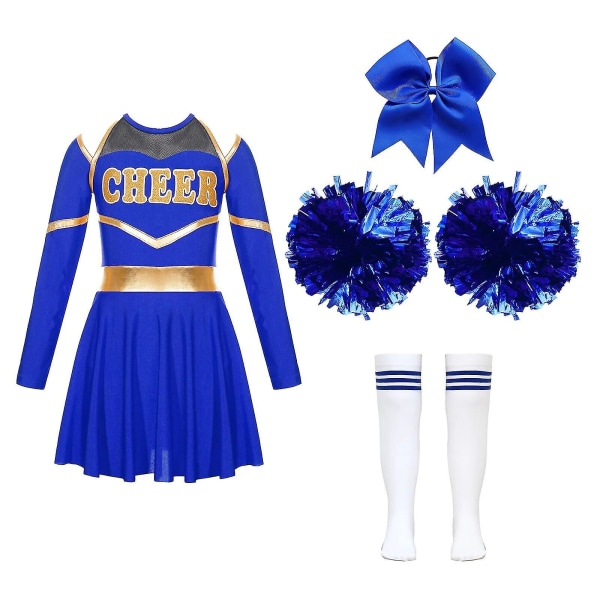 Barn Cosplay Cheer Team Danskläder Barn Flickor Cheerleading Uniform Klänning Med Blombollar Set Cheerleader Kostymer 12 A Blue