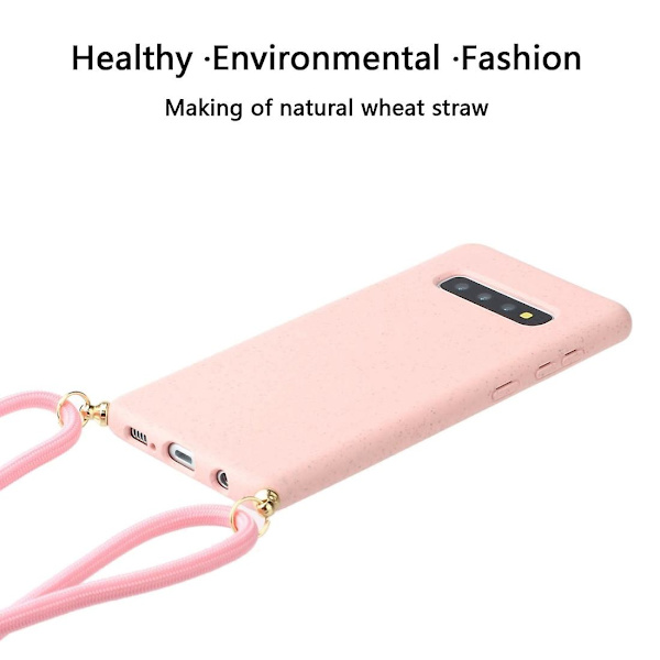 Wheat Straw Material + Tpu Case med snodd för Samsung Galaxy S10 Plus Pink For Samsung Galaxy S10 Plus