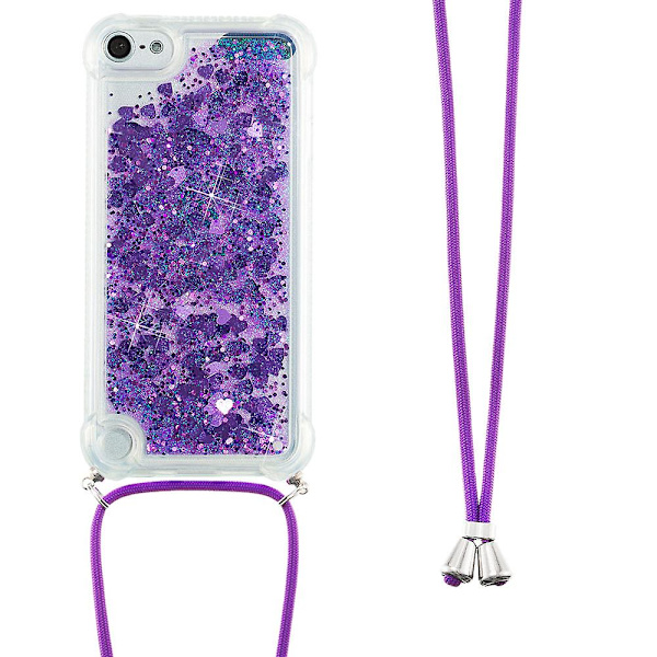 Long Lanyard Glitter Liquid Quicksand Tpu Cover för Ipod Touch (2019)/ipod Touch 6/5 - Mörklila hjärtan Dark Purple Hearts