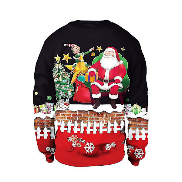 Jultröja Vinter Höst Crew Neck Toppar Sweatshirt Med Ren Santa Printed Santa Claus L