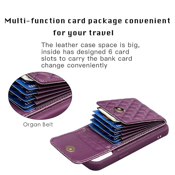 Bf22-stil för Iphone 13 Pro Kickstand Cover Pu Läderbelagd TPU-kortplatser Phone case Dark Purple