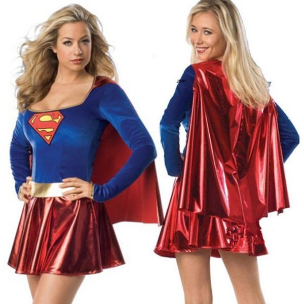 Supergirl Cosplay Party Show Kostym Klänning Fancy Dress Up Outfit Set Kvinnor Presenter XL