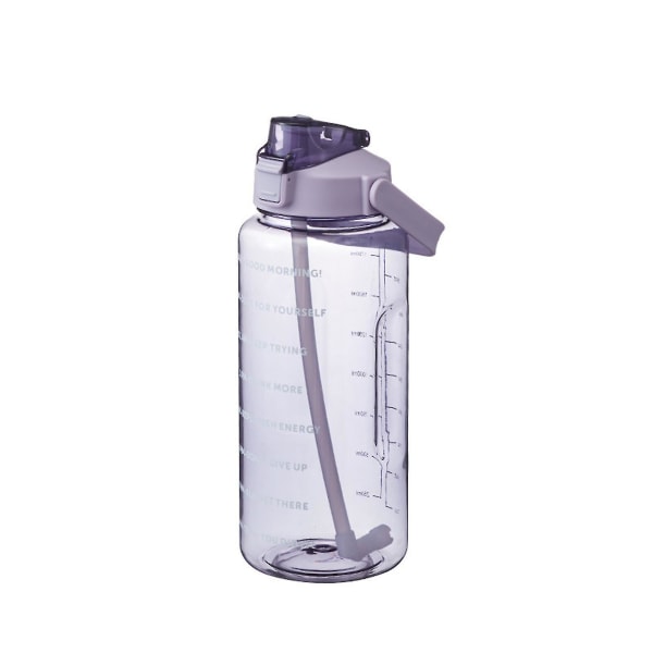2 liters vattenflaska med sugrör Kvinnliga flickor stora bärbara reseflaskor Sport Purple