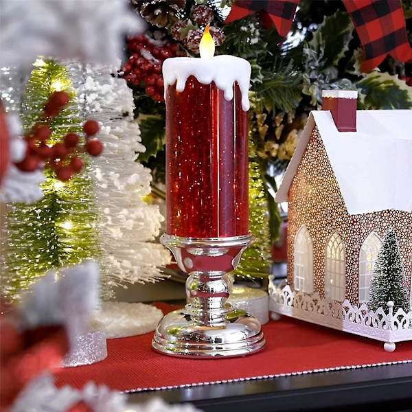 Led julljus, 7 färgskiftande USB uppladdningsbara, vattentäta virvlande glitter flamlösa ljus Red