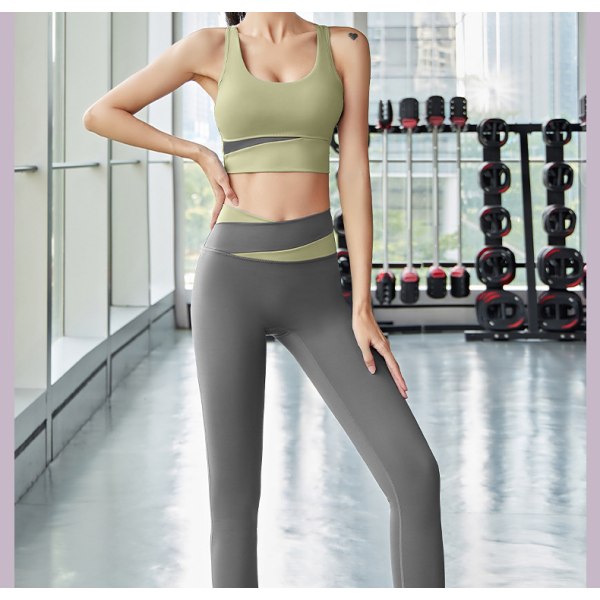 Höft Naken Lyftning Yoga Kostym Tight Kontrast Byxor F5 Haiyan Grey Pants M