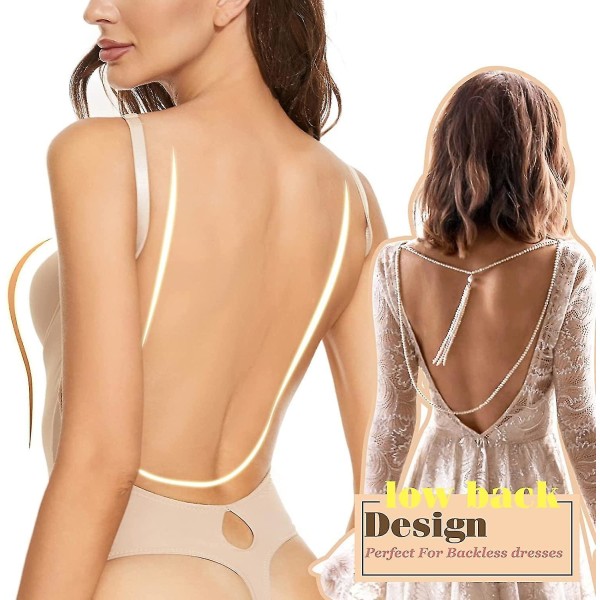 Rygglös Body Shaper för kvinnor Push Up BH Låg rygg String Bodysuit Nude XL