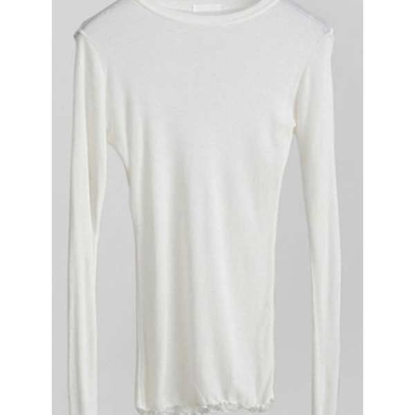 Enkel T-shirt av hög kvalitet Dam Bomull Elastisk Basic T-shirts Kvinnliga Casual Toppar Långärmad sexig tunn T-shirt Se Through Z M Gray