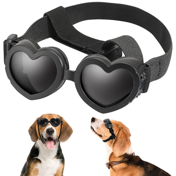 Hundsolglasögon för små hundar Uv-skydd Justerbar rem Valp Kärleksformade solglasögon Play Cool black