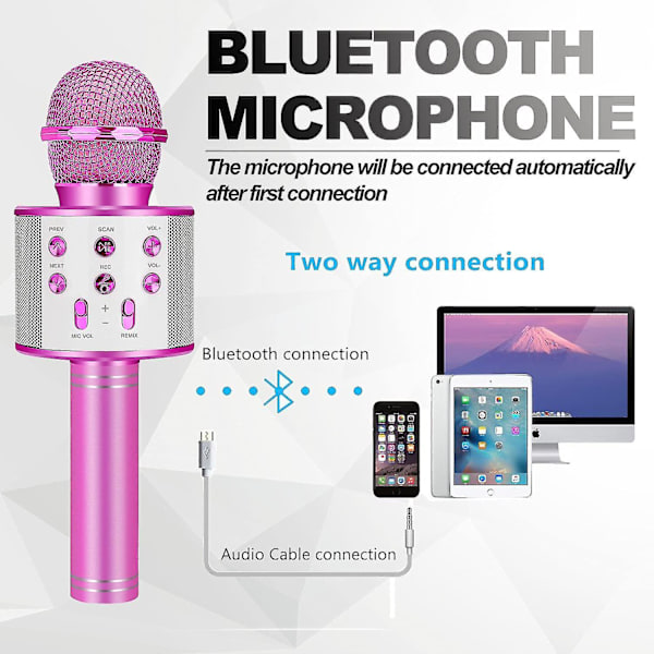 Födelsedagspresent för 6-15 år gammal, trådlös bluetooth karaokemikrofon Rose red
