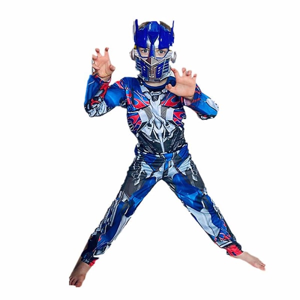 Barn Optimus Prime Costume Superhjälte Transformers Jumpsuit Suit Halloween Rollspel Muskeldräkt Pojkar Anime Mask Present L(10-12Y)