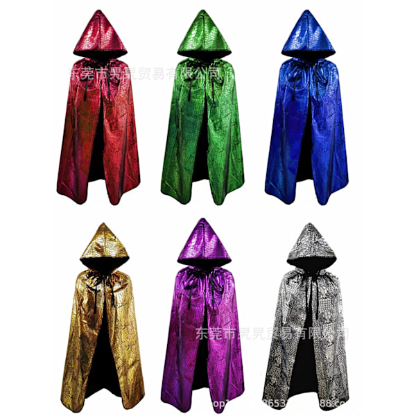 Cosplay-dräkt Halloween Dödsmantel Trollkarl Häxa Prins Prinsessa Guld Sammet Mantel Cape Spot Fuchsia 130