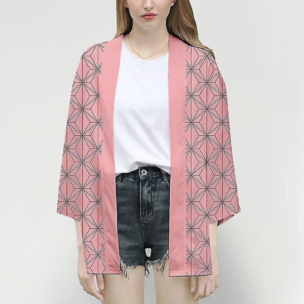 Anime Kimetsu No Yaiba Cosplay Unisex Cardigan Kimono Haori 3XL Pink Nezuko